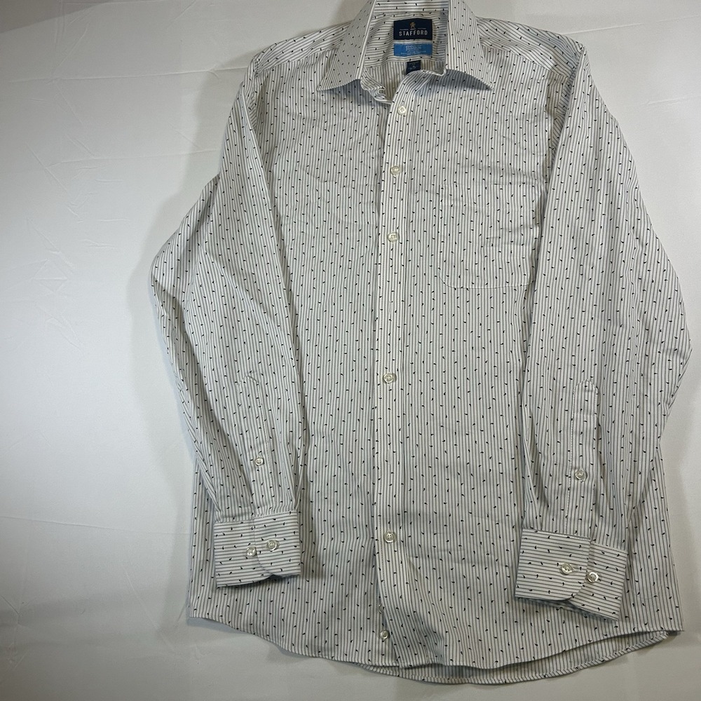 Stafford Mens S 14-14.5 32-33 Dress Shirt Slim Fit Long Sleeve White/Gray/Black